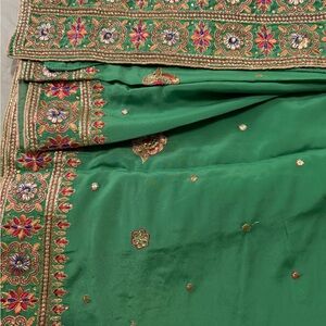 Embroidered Green Saree